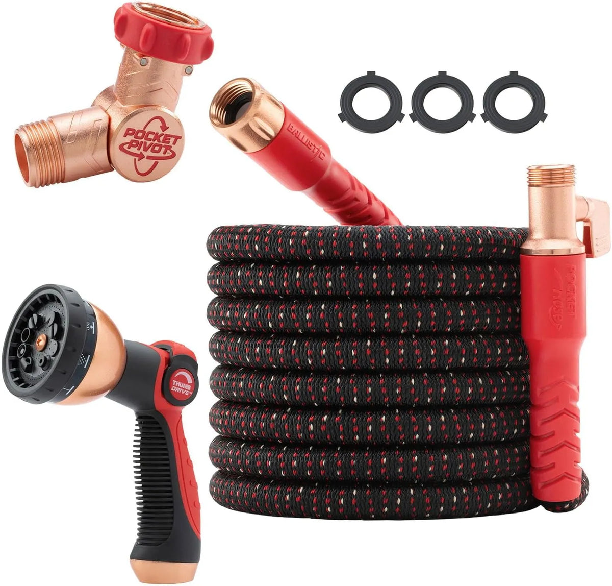 Pocket Hose Ballistic 100 FT Expandable Garden Hose, No-Kink, As Seen on TV