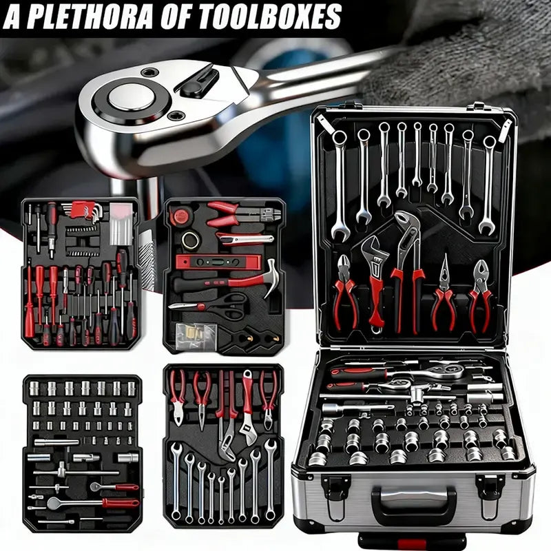 899PCS Tool Set,Aluminum Rolling Tool Chest with 4 Drawers,Complete Mechanic & Home Repair Kit