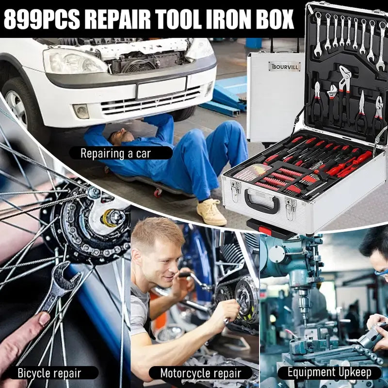 899PCS Tool Set,Aluminum Rolling Tool Chest with 4 Drawers,Complete Mechanic & Home Repair Kit
