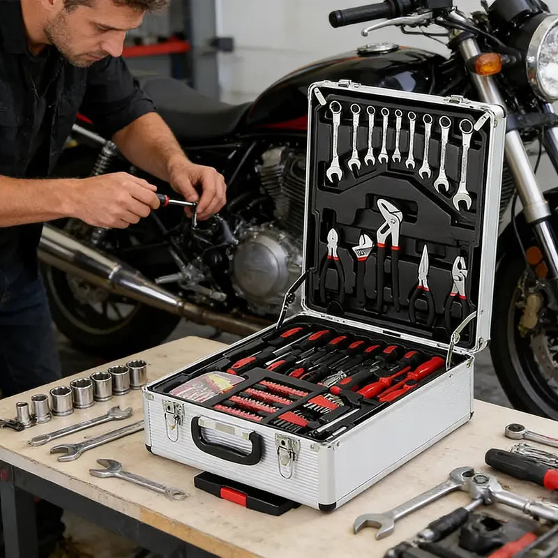 899PCS Tool Set,Aluminum Rolling Tool Chest with 4 Drawers,Complete Mechanic & Home Repair Kit