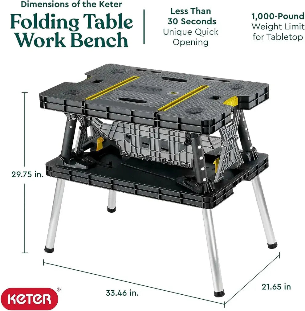 Portable Folding Table Tool Storage Stand Workbench Sawhorse with 12" Clamps