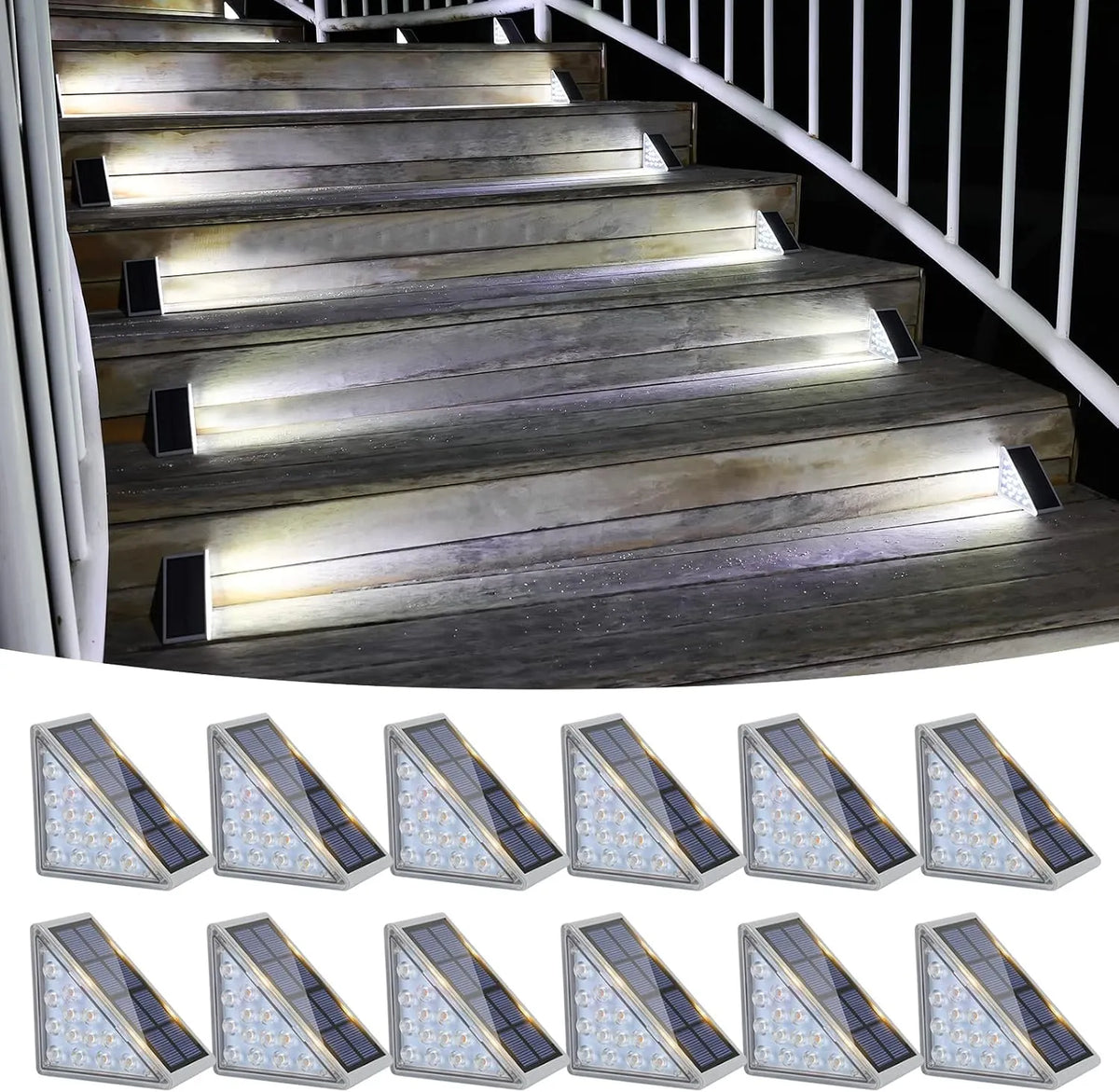 VOLISUN Solar Stair Lights 6 Pack, Solar Step Lights Outdoor Waterproof