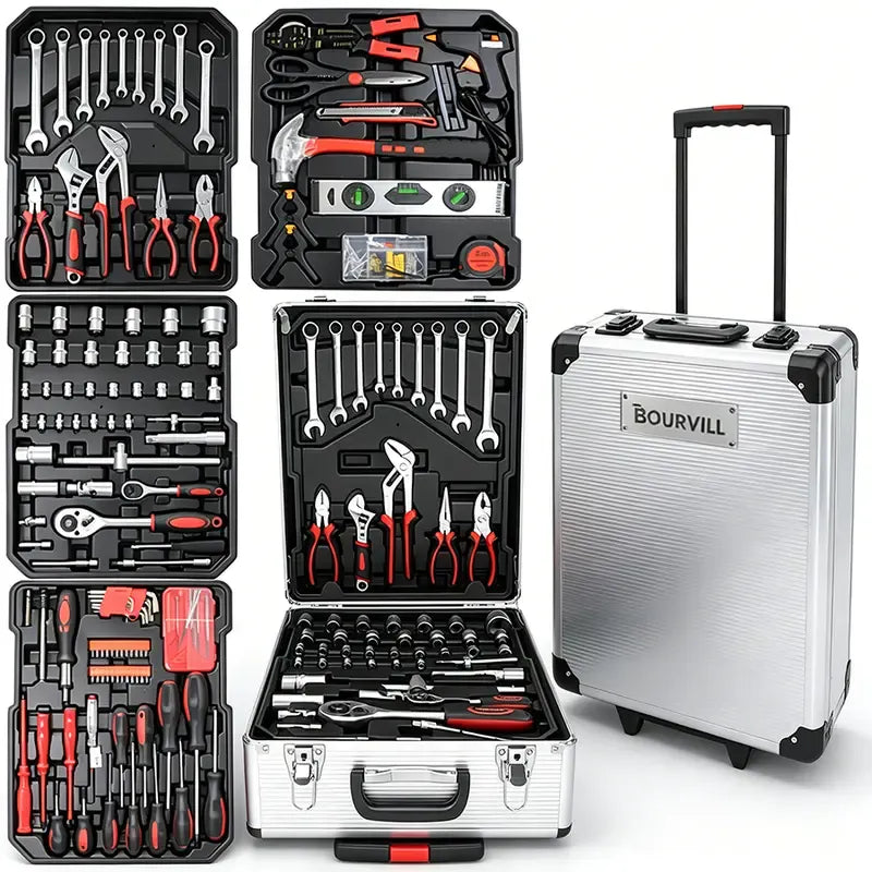 899PCS Tool Set,Aluminum Rolling Tool Chest with 4 Drawers,Complete Mechanic & Home Repair Kit