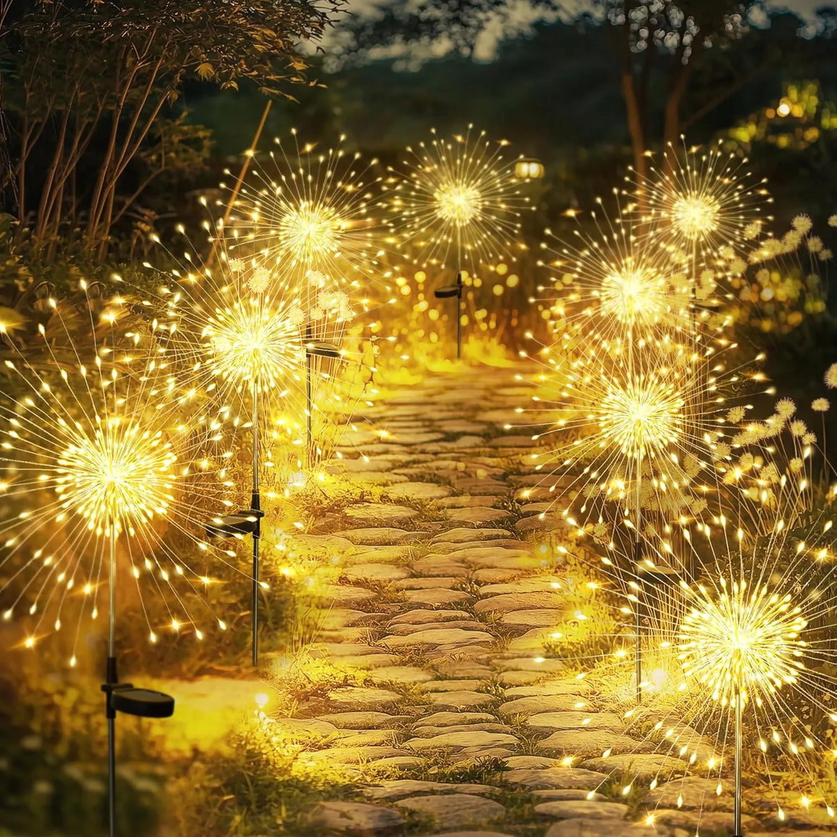 2 Pack Solar Firework Lights Outdoor, Garden Decor, Warm White