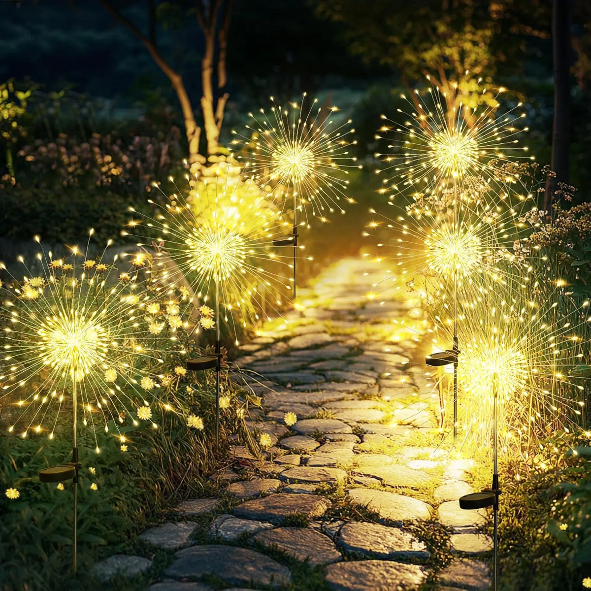 2 Pack Solar Firework Lights Outdoor, Garden Decor, Warm White