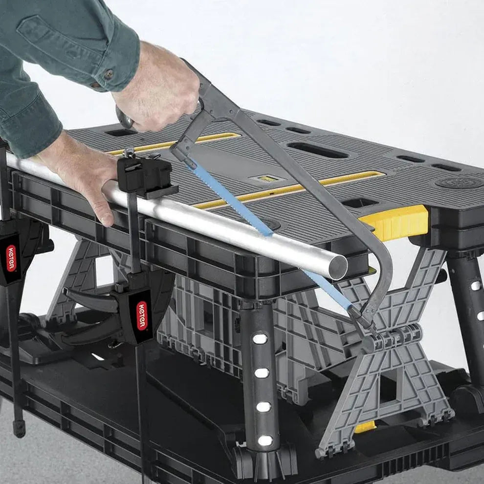 Portable Folding Table Tool Storage Stand Workbench Sawhorse with 12" Clamps