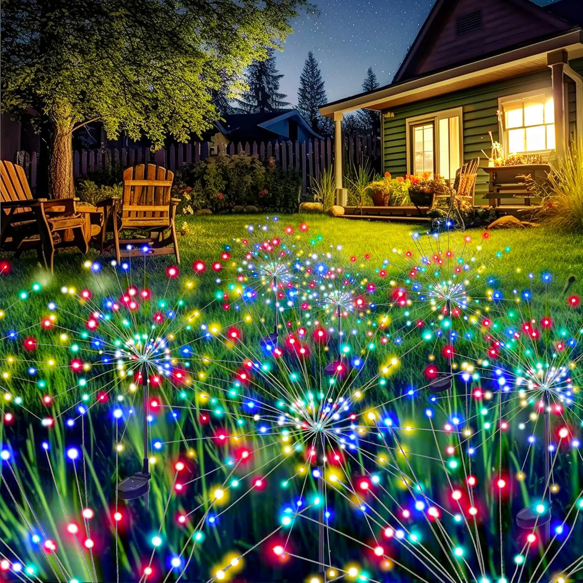 2 Pack Solar Firework Lights Outdoor, Garden Decor, Warm White