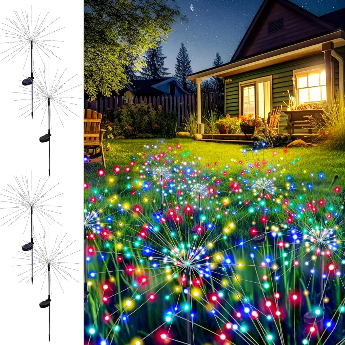 2 Pack Solar Firework Lights Outdoor, Garden Decor, Warm White