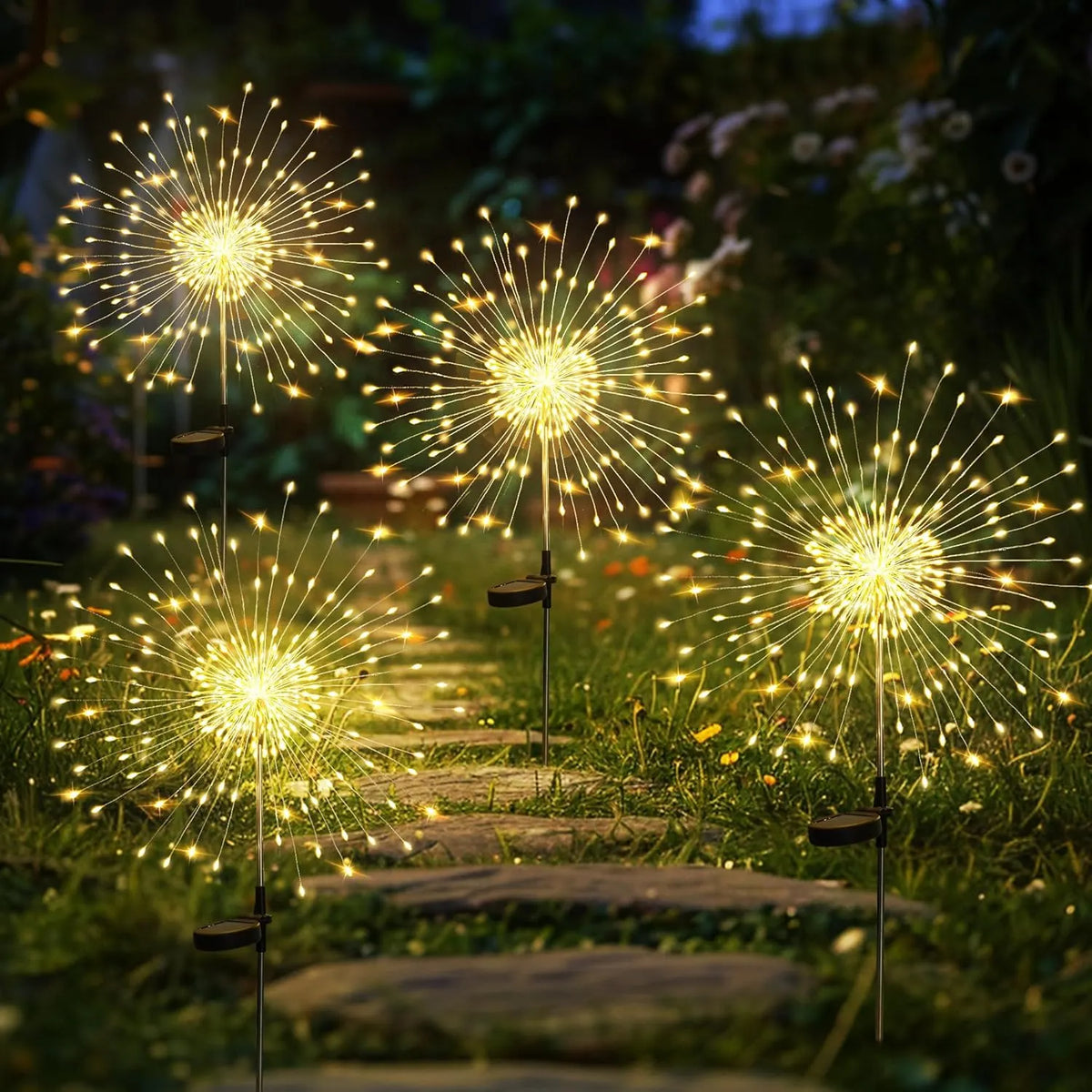 2 Pack Solar Firework Lights Outdoor, Garden Decor, Warm White