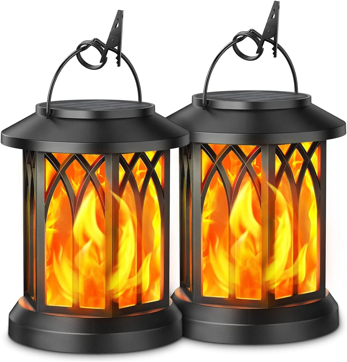 KOOPER 4 Pack Solar Lantern Outdoor Lights, Upgraded Flickering Flame Solar Lanterns Lights Outdoor Waterproof, Hanging Lantern Decorative, Solar Powered Lanterns for Yard Patio Path Tree Garden Decor