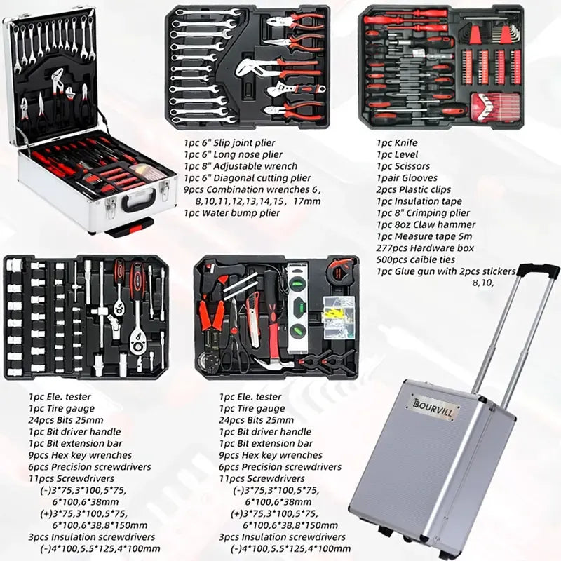 899PCS Tool Set,Aluminum Rolling Tool Chest with 4 Drawers,Complete Mechanic & Home Repair Kit