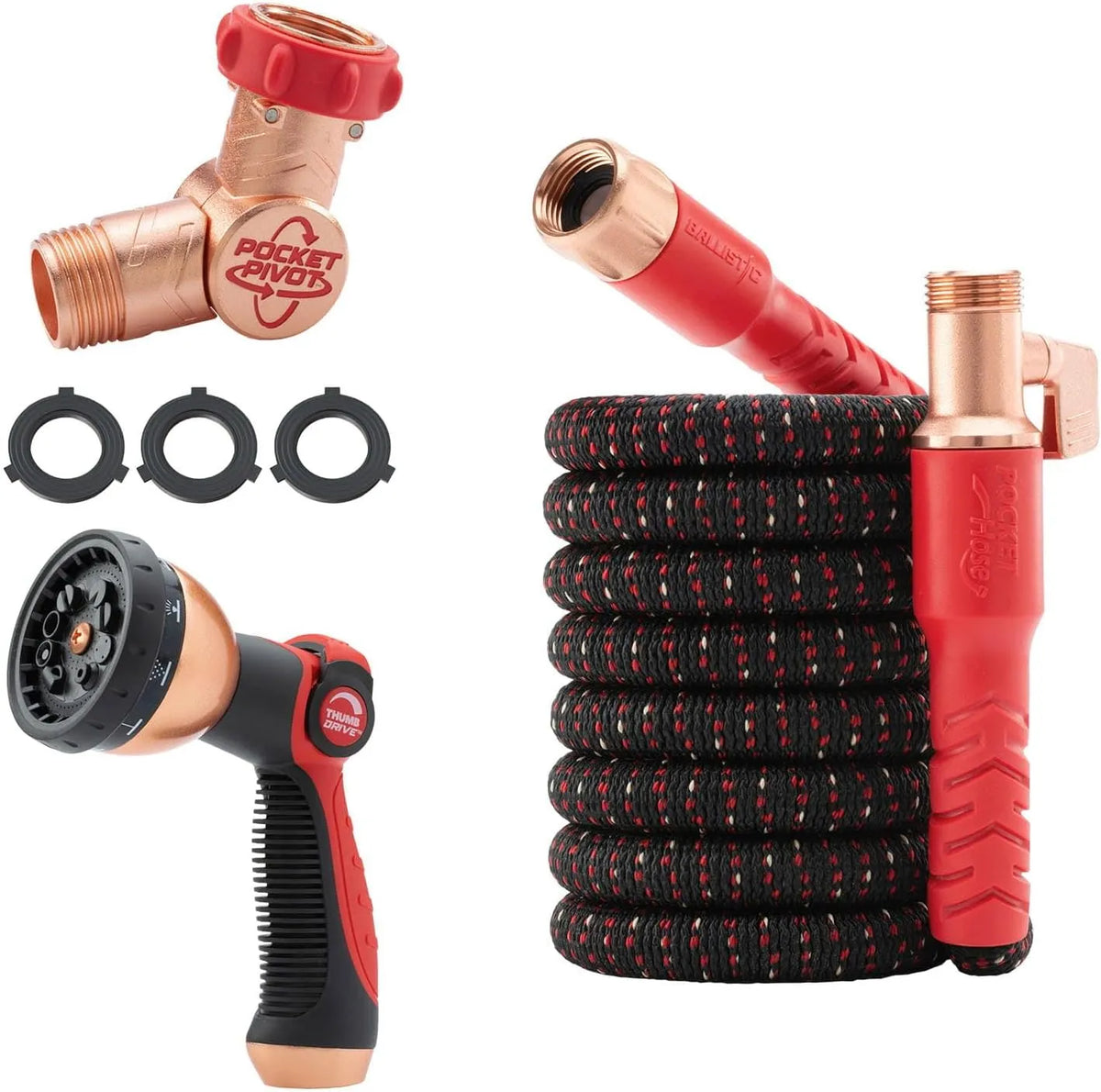 Pocket Hose Ballistic 100 FT Expandable Garden Hose, No-Kink, As Seen on TV