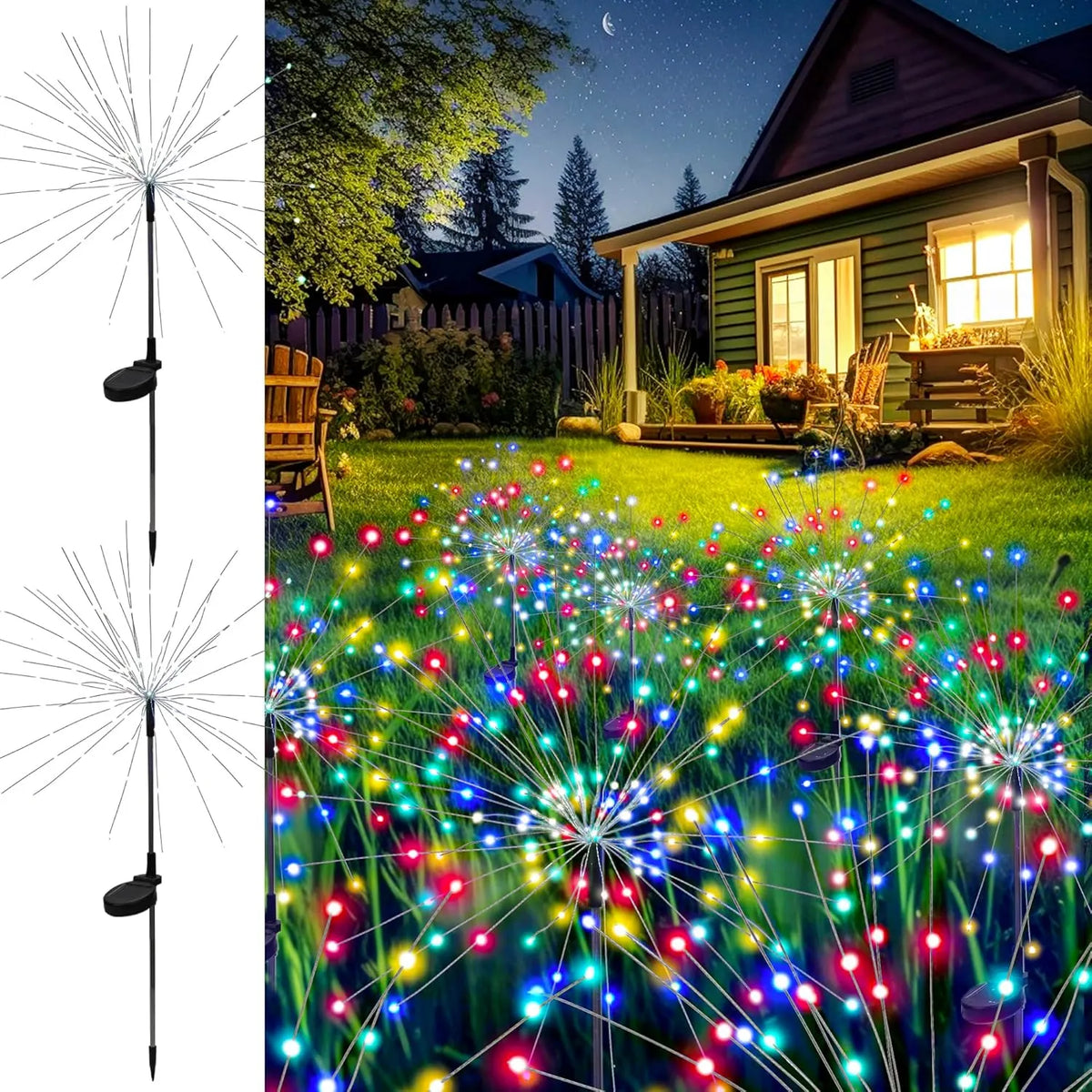2 Pack Solar Firework Lights Outdoor, Garden Decor, Warm White