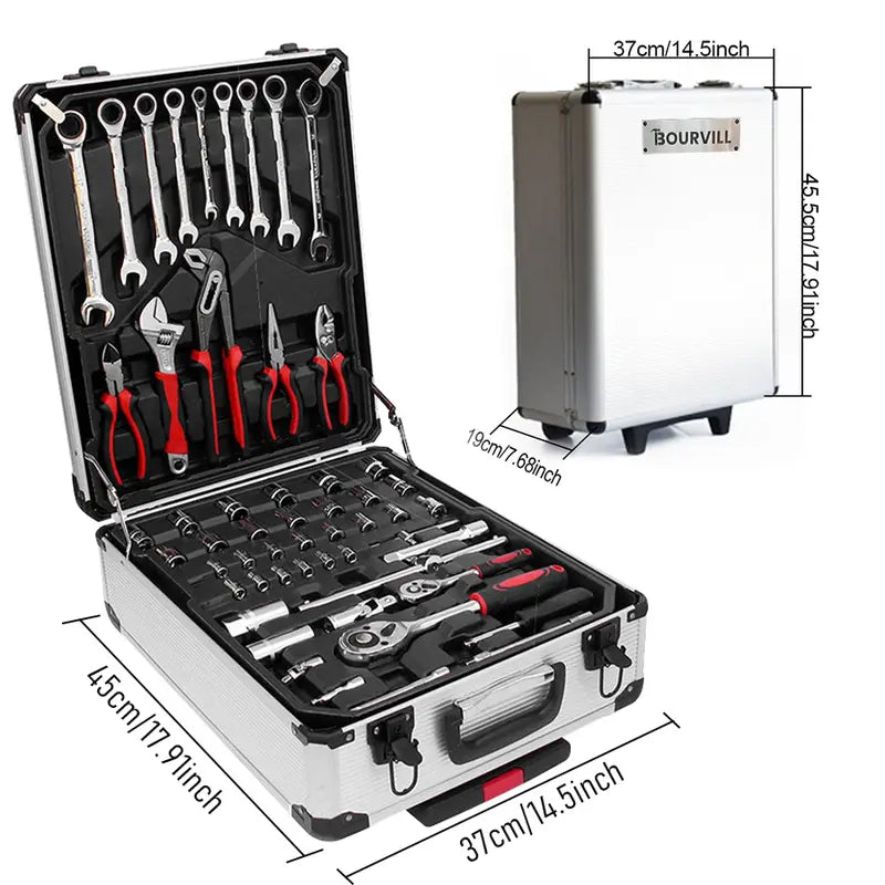 899PCS Tool Set,Aluminum Rolling Tool Chest with 4 Drawers,Complete Mechanic & Home Repair Kit