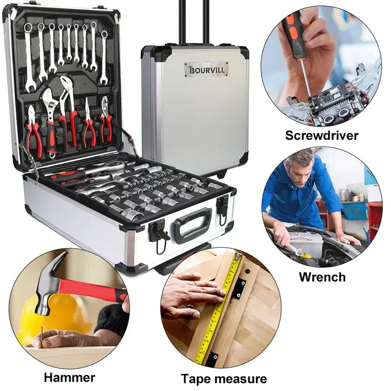 899PCS Tool Set,Aluminum Rolling Tool Chest with 4 Drawers,Complete Mechanic & Home Repair Kit