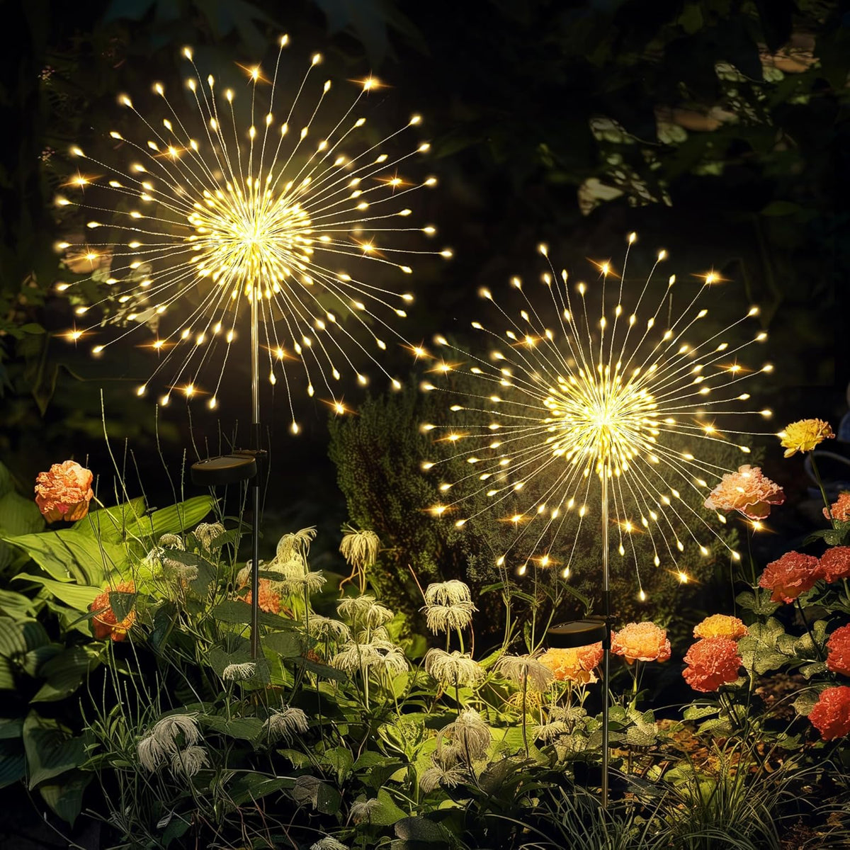 2 Pack Solar Firework Lights Outdoor, Garden Decor, Warm White