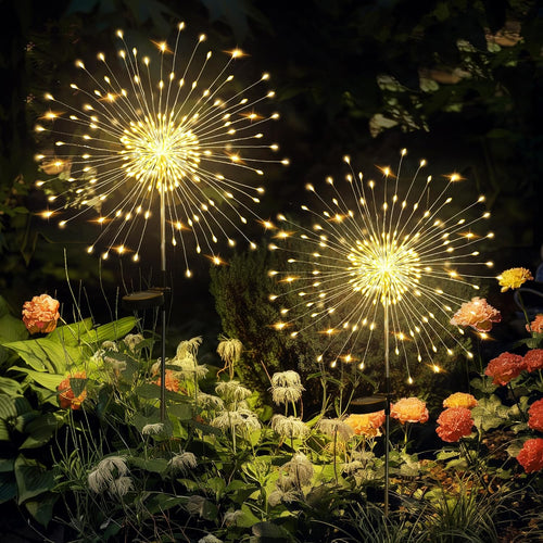 2 Pack Solar Firework Lights Outdoor, Garden Decor, Warm White